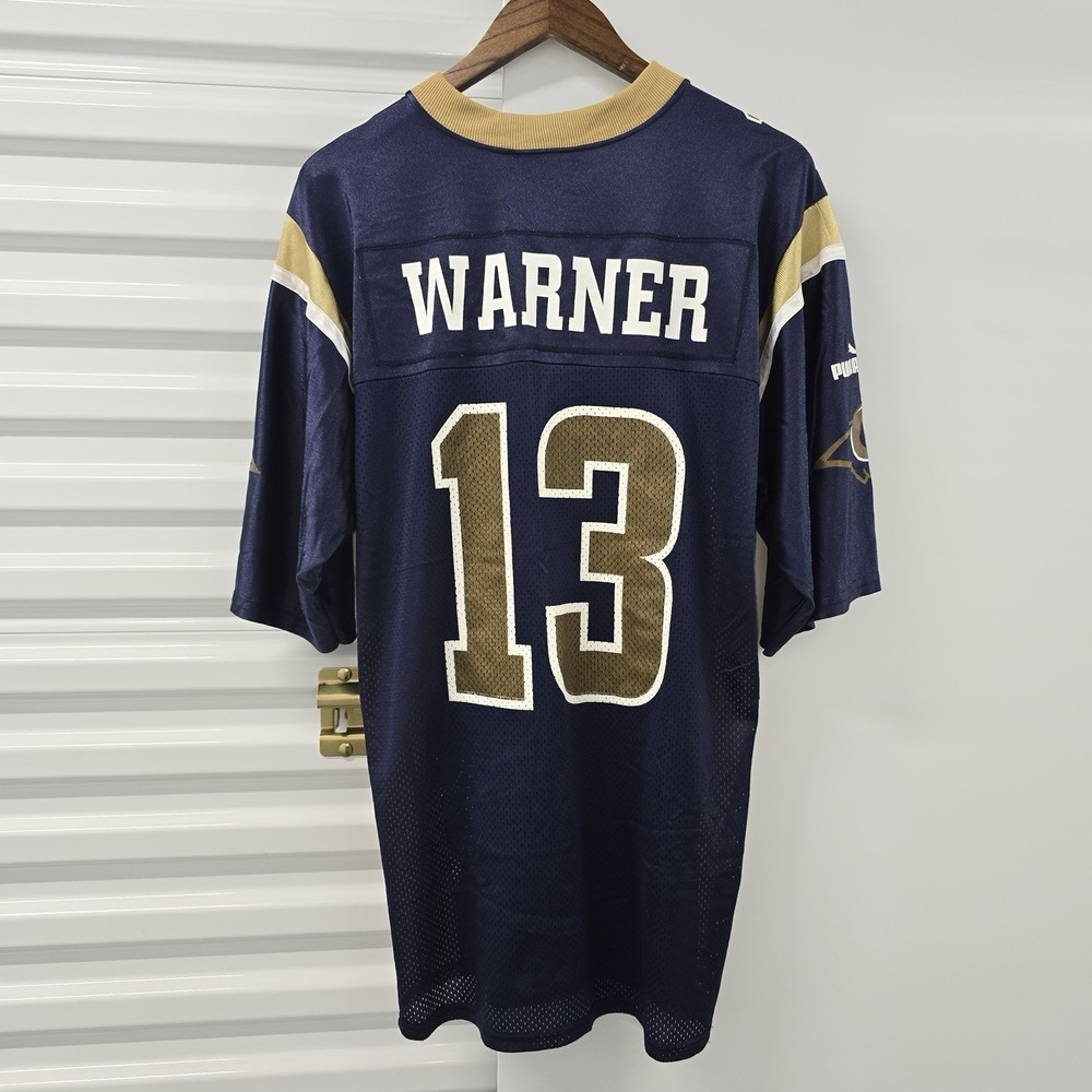 Vintage Puma Kurt Warner #13 St Louis Rams NFL Jersey Mens L Blue